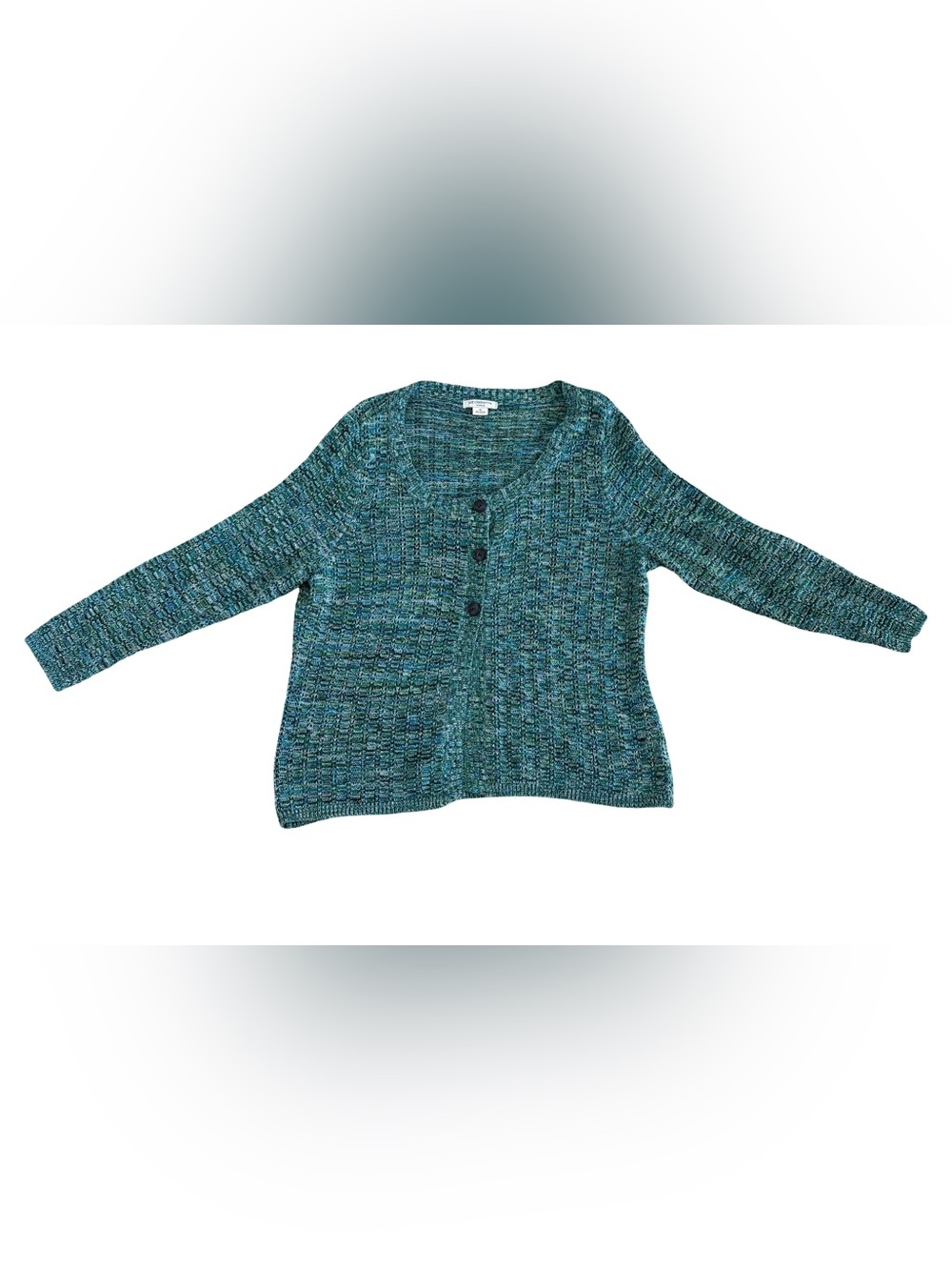 Liz Claiborne 100% cotton Teal Marled Knit Cardigan